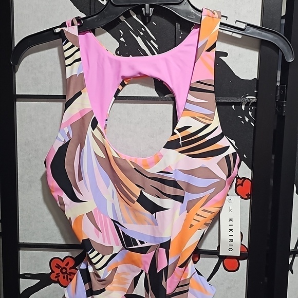 Kikirio Colorful One Piece Open Back Swimsuit Size Medium New - Picture 3 of 10
